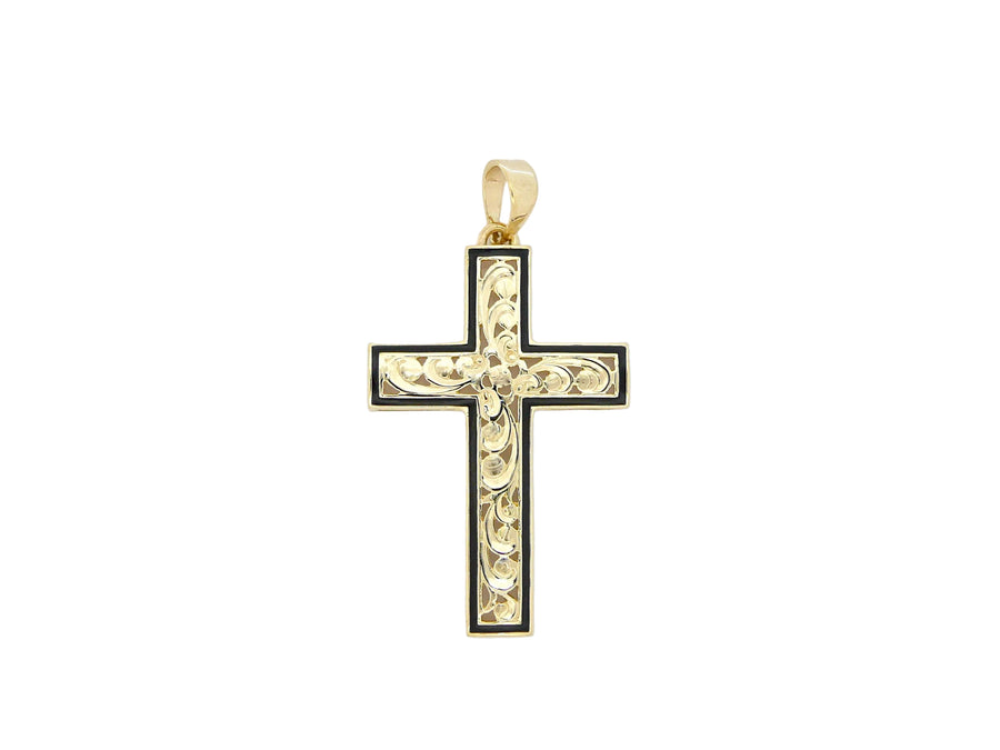 Hawaiian 14K Gold medium 14K gold cut-out cross pendant featuring intricate design.