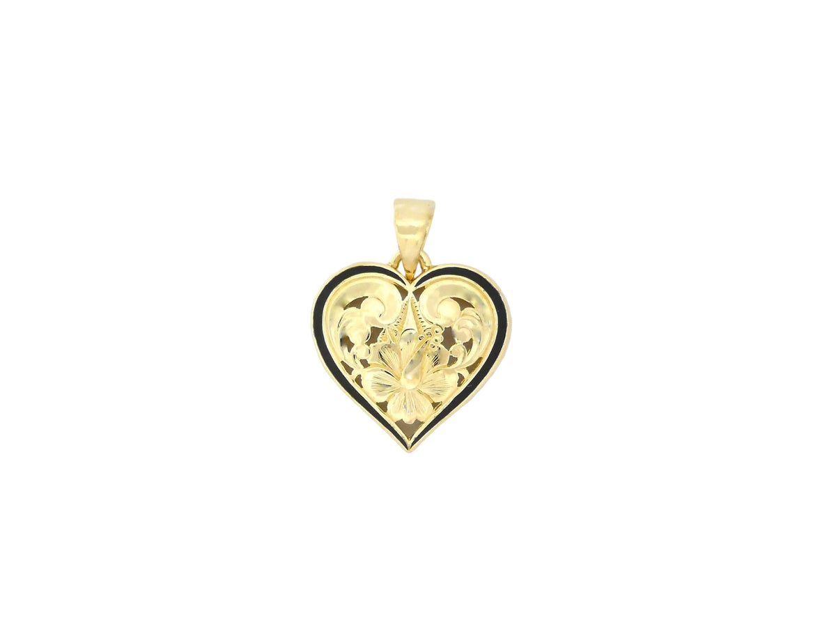 Hawaiian 14K Gold cut-out heart pendant with intricate design.
