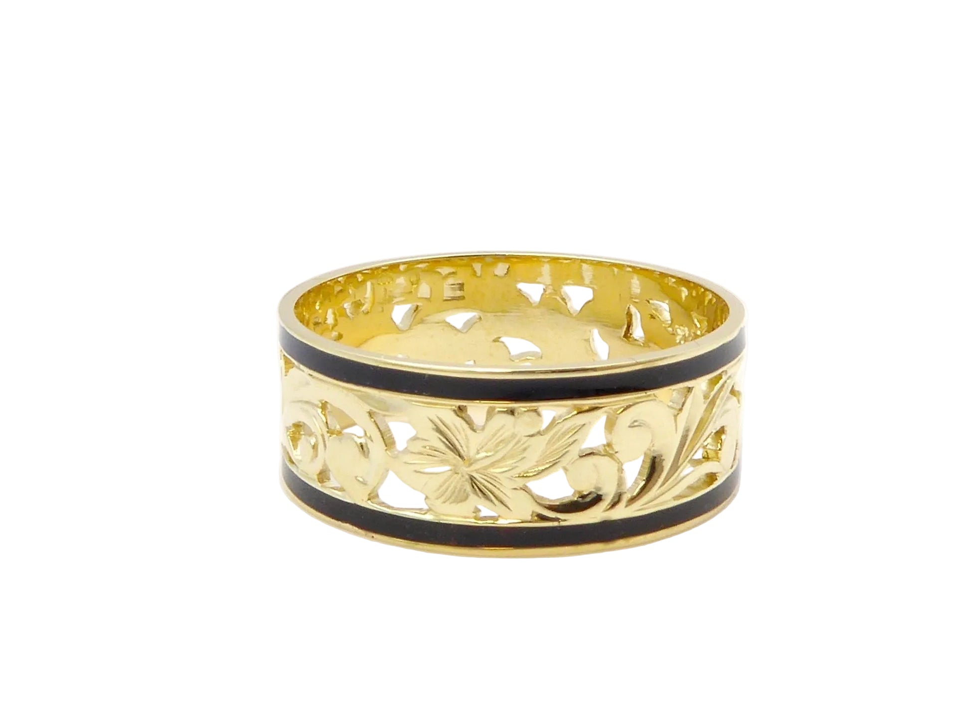 Hawaiian 14K Gold hibiscus cut-out ring with 8mm design, featuring intricate floral details and a polished finish.