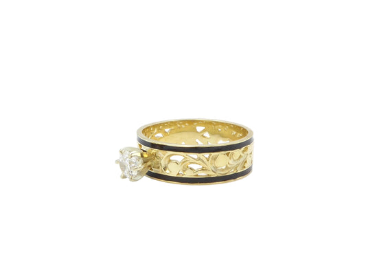 Hawaiian 14K Gold cut-out ring with 0.25 carat cubic zirconia, 6mm size, featuring intricate design and fine craftsmanship.