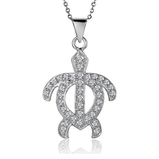 CZ Honu pendant featuring a turtle design from Ashley's Gift Shop, crafted with sparkling cubic zirconia stones.