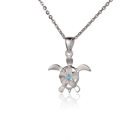 8mm CZ Plumeria Honu pendant featuring a turtle design, crafted by Ashley's Gift Shop, showcasing detailed floral and turtle motifs.