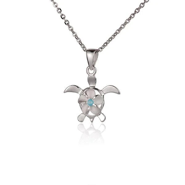 Hawaiian 925 Sterling Silver cZ Plumeria Honu pendant featuring an 8mm design.