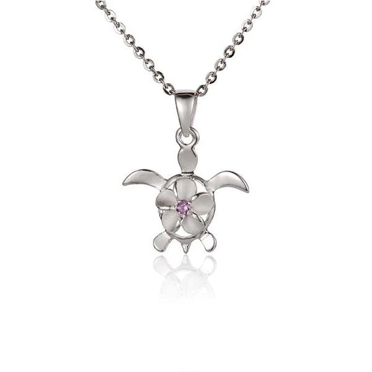 8mm CZ Plumeria Honu pendant featuring a turtle design from Ashley's Gift Shop, displayed on a neutral background.