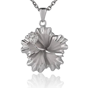 Hibiscus CZ Rhodium Pendant - 25mm image 0