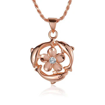 3Dolphin Plumeria CZ PG Plated Pendant - 8mm image 0