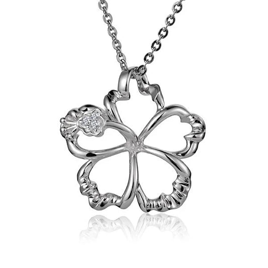 Outline Hibiscus CZ Pendant -22mm image 0