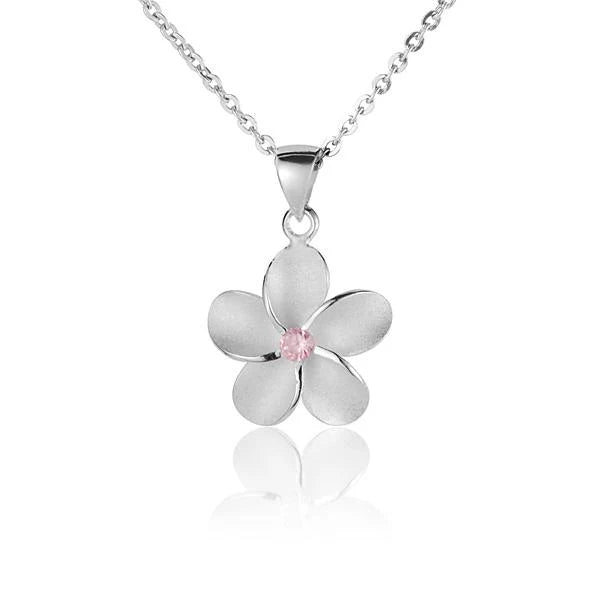 S/Blasted Plumeria Pink CZ Pendant - 15mm image 0