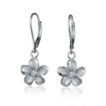 Plumeria Rhodium Plated L/B Earring - 12mm image 0