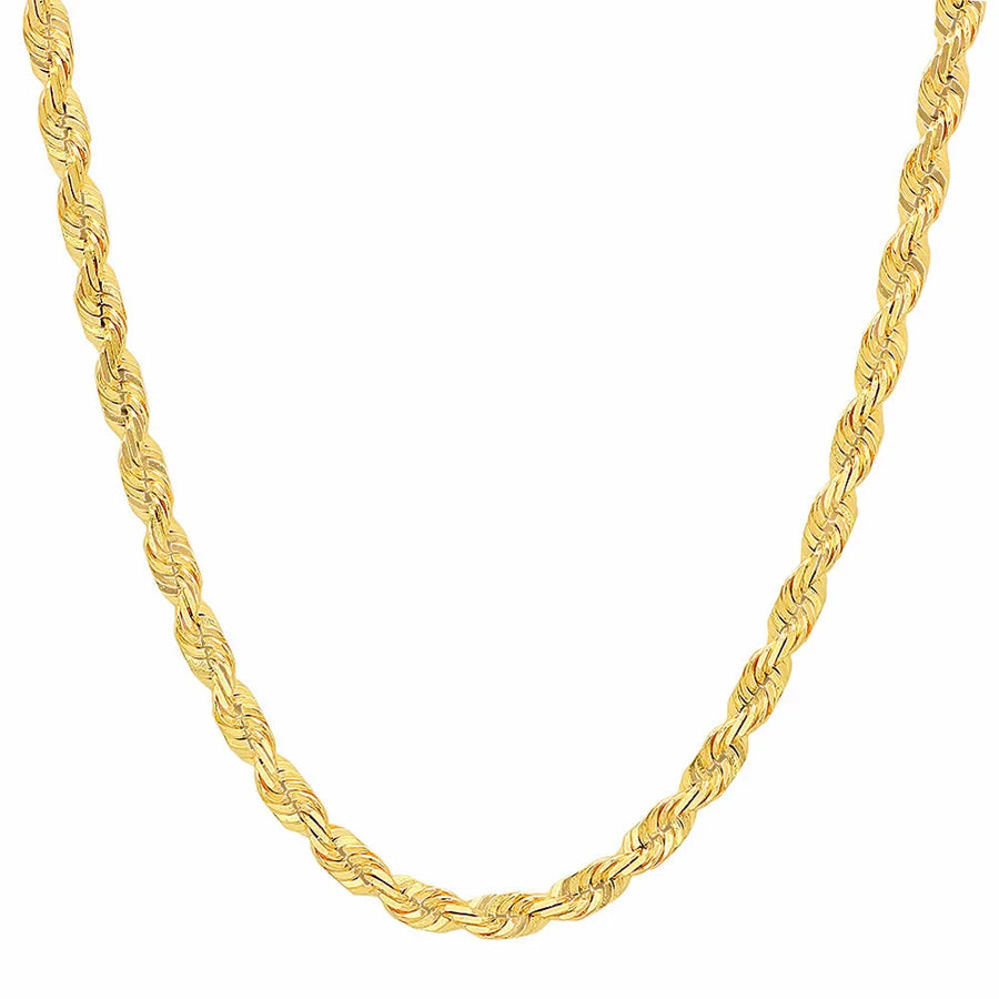 14K gold diamond cut rope chain, 6mm thickness, showcasing intricate link design for a stylish and elegant jewelry accessory.