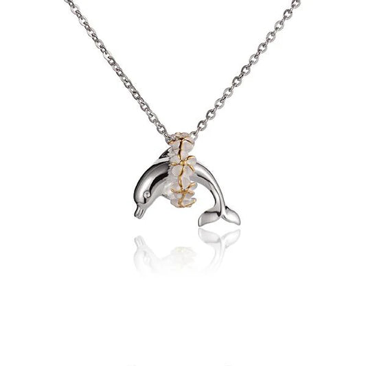 Small Dolphin Half Lei 2T Pendant by Ashley's Gift Shop featuring a detailed dolphin design on a pendant necklace.