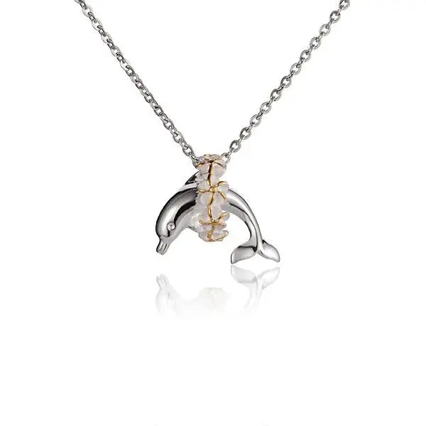 Hawaiian 925 Sterling Silver dolphin Half Lei 2T pendant with dolphin and lei design.