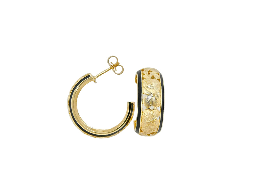 Hawaiian 14K Gold small 8mm 14K gold dome hoop earring, stylish and elegant jewelry accessory.