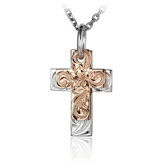 Double scroll cross pendant necklace from Ashley's Gift Shop, featuring a detailed silver-tone cross with elegant scroll design.