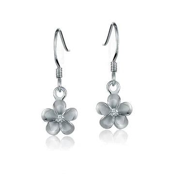 Plumeria CZ Rhodium Plated Hook Earring - 8mm image 0