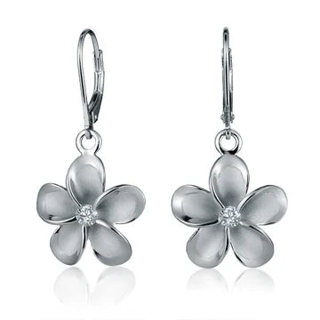 Plumeria Rhodium Plated L/B Earring - 18mm image 0
