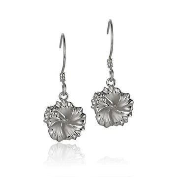Hibiscus Rhodium Hook Earring - 10mm image 0