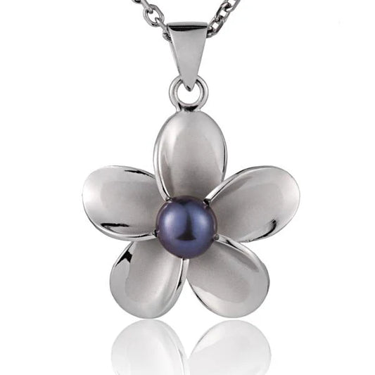 Rhodium Plumeria DB Pearl Pendant - 25mm image 0