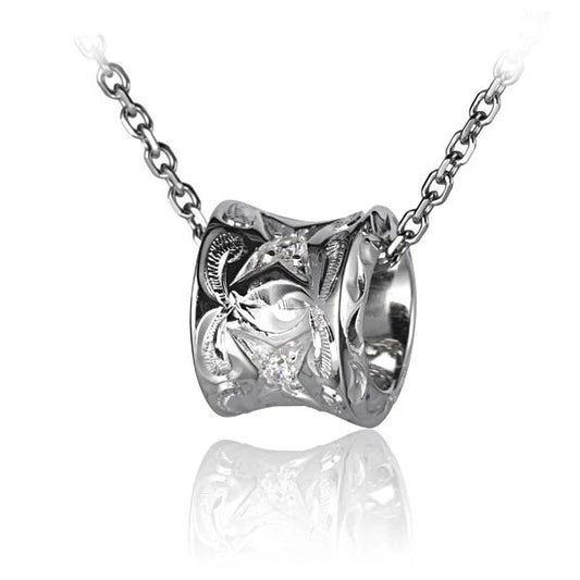 Silver ESP barrel pendant with star CZ engraving and detailed design, crafted by Ashley's Gift Shop.