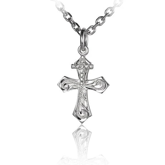 Sterling silver ESP Cross+CZ Cross(S) pendant featuring cubic zirconia accents, crafted by Ashley's Gift Shop.