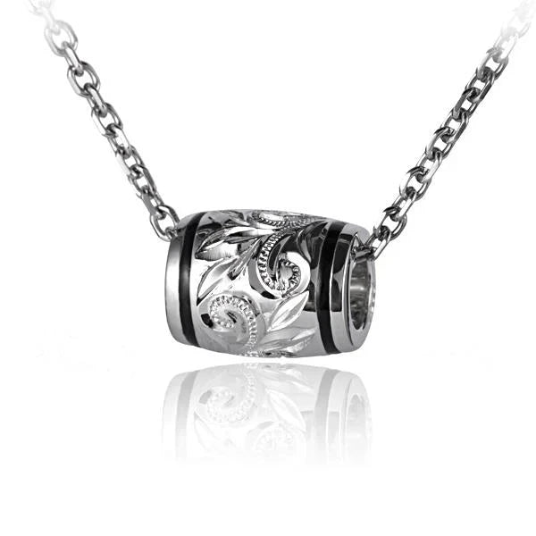 Hawaiian 925 Sterling Silver eSP Engraved Barrel Pendant in small size, featuring detailed craftsmanship and a smooth.