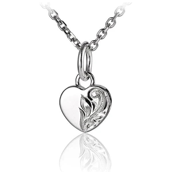 Hawaiian 925 Sterling Silver eSP Half Scroll Thick Heart Pendant featuring intricate scroll designs.