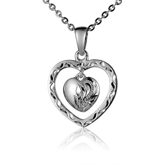 ESP Heart in Heart w/Engr. Pendant — 925 Sterling Silver Hawaiian jewelry from Ashley's Gift Shop