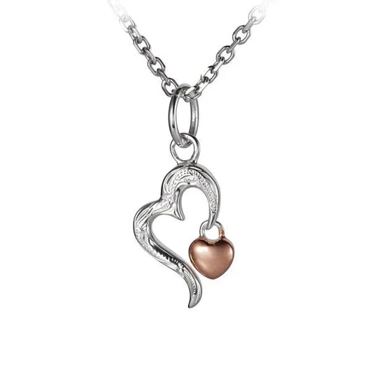 925 sterling silver ESP Open Scroll Heart and PG Heart Pendant with intricate designs, elegant jewelry piece.