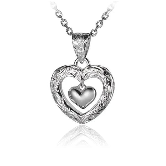 ESP Outline Heart Engr.w/ Dangling Heart — 925 Sterling Silver Hawaiian jewelry from Ashley's Gift Shop