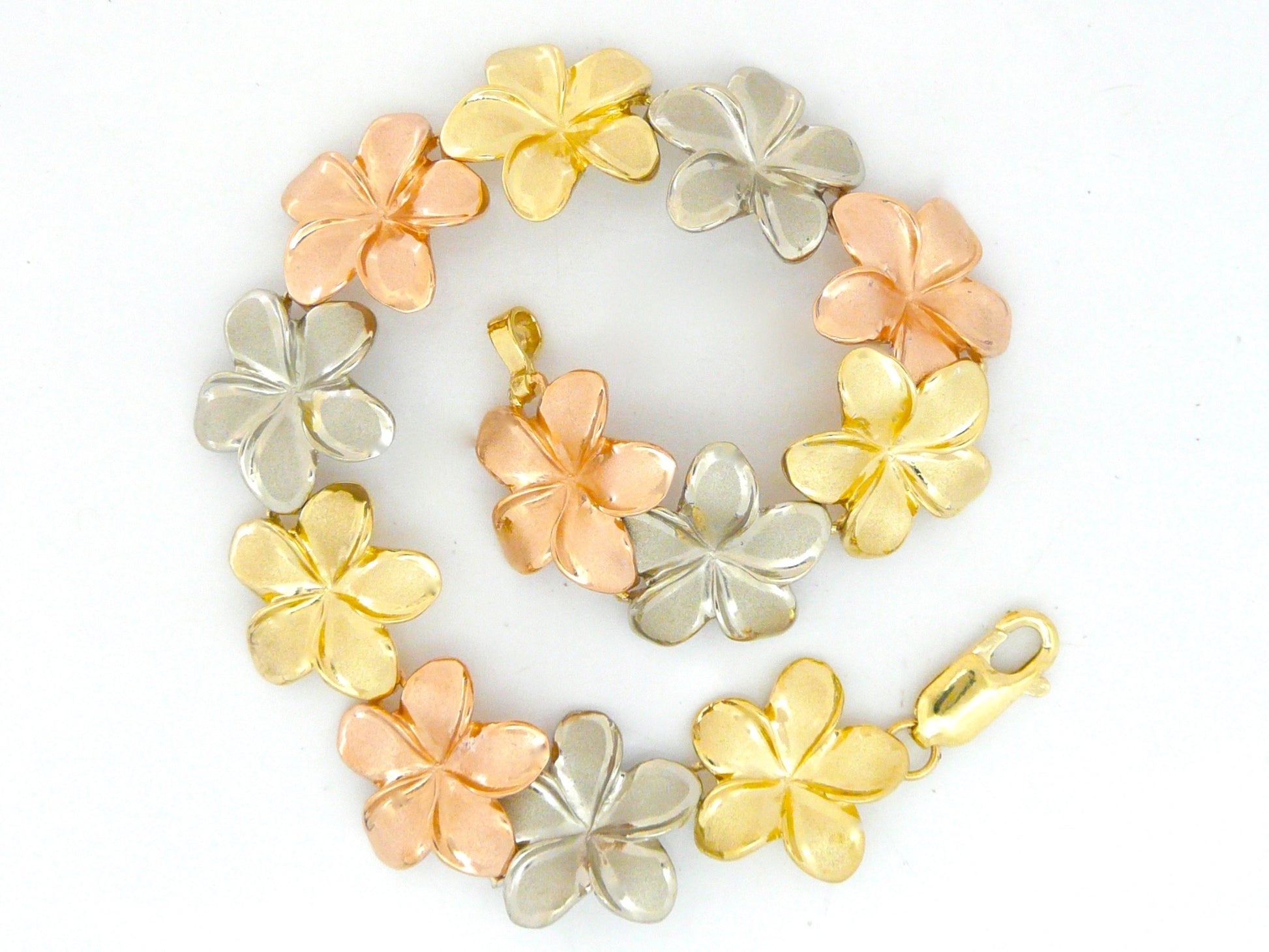 Tri-Color Plumeria Link Bracelet #4 image 0