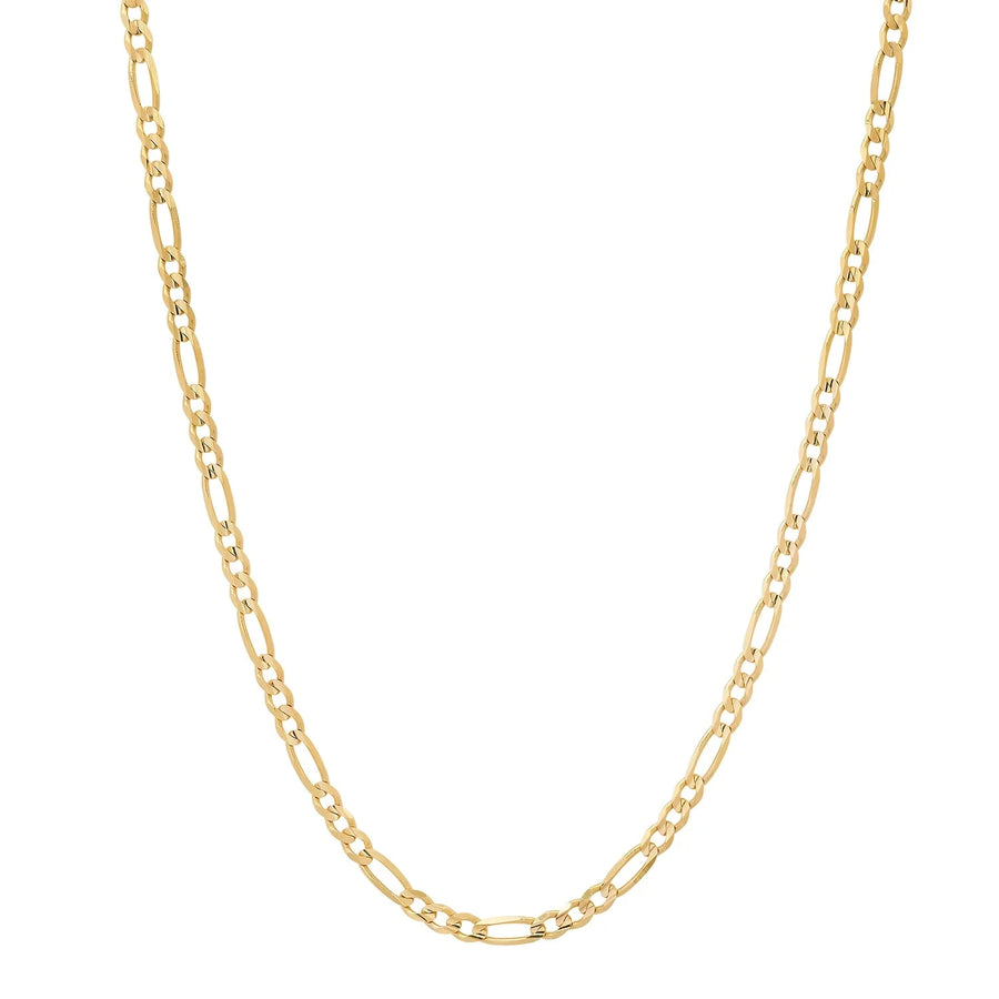 14K gold Figaro chain with 3mm links, showcasing shiny, polished jewelry from Ashley's Gift Shop.
