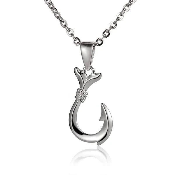 Hawaiian 925 Sterling Silver fish Hook Pendant with detailed design.