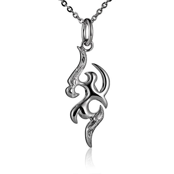 Hawaiian 925 Sterling Silver flames with Scroll Design Pendant featuring intricate flame and scroll patterns.