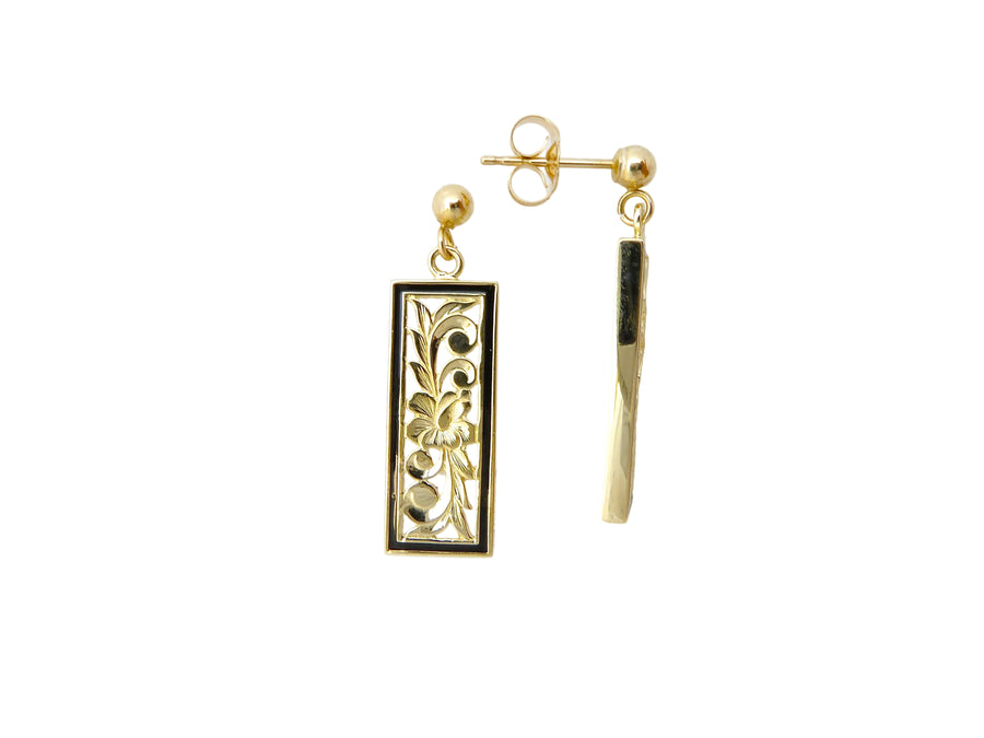 Hawaiian 14K Gold small 8mm 14K gold flat vertical earring with sleek design.