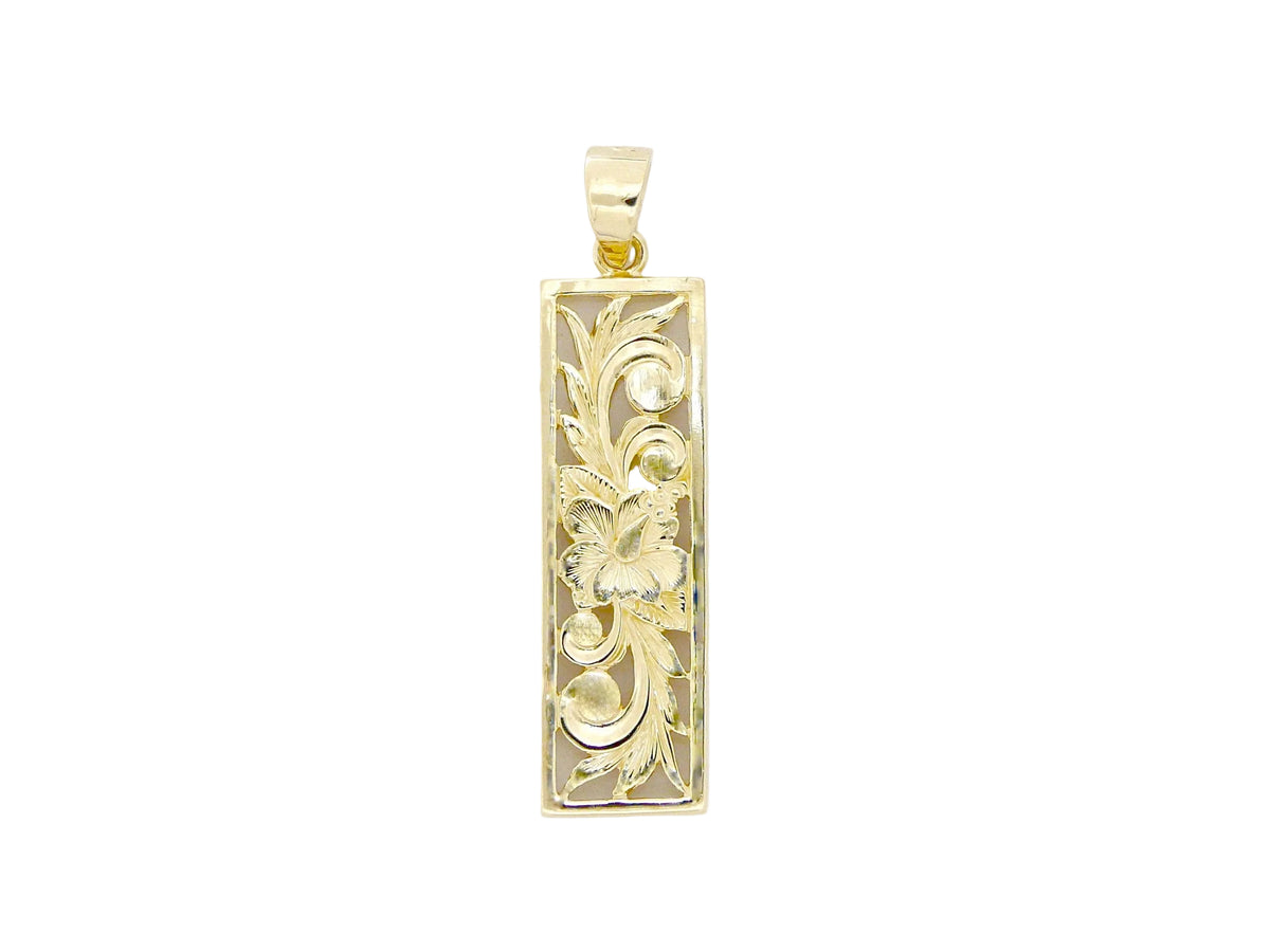 Hawaiian 14K Gold flat vertical pendant, 8mm size, with sleek and simple design.