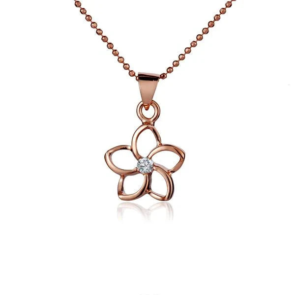Hawaiian 925 Sterling Silver silver Floating Plumeria CZ PG pendant, 12mm, with delicate floral design and sparkling pink.