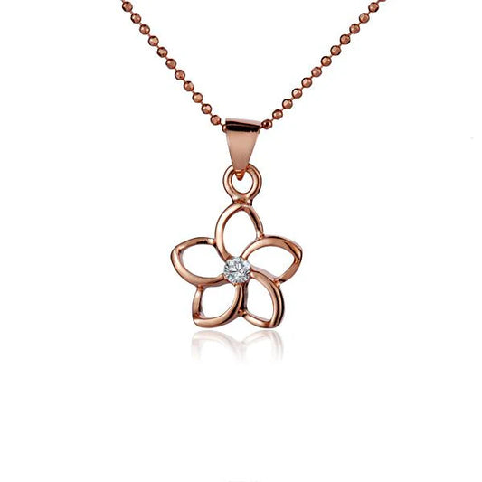 Floating Plumeria CZ PG pendant in 12mm size, featuring a pink gold-plated design with intricate flower detailing.