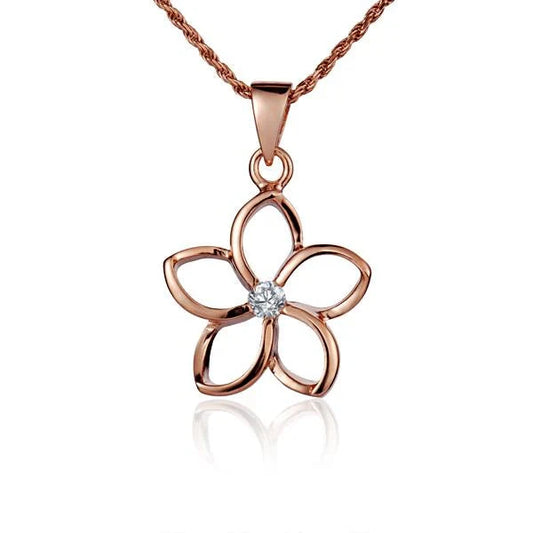 Sterling silver floating Plumeria CZ pendant, 18mm, elegant jewelry piece with floral design and sparkling cubic zirconia accents.