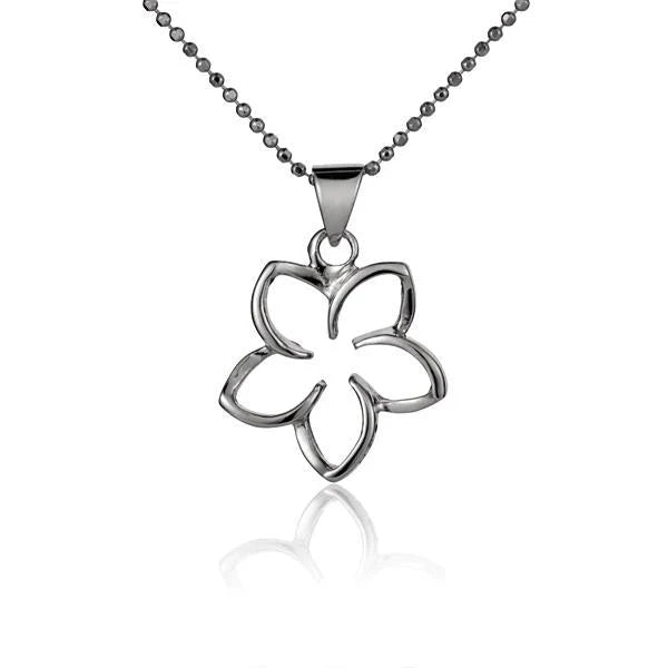 Hawaiian 925 Sterling Silver floating plumeria pendant, 15mm, featuring intricate flower design.