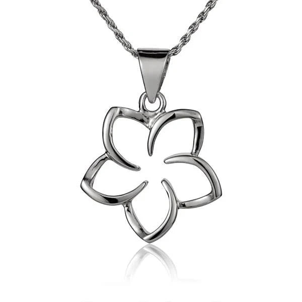 Hawaiian 925 Sterling Silver floating Plumeria Pendant, 20mm, featuring a delicate flower design.