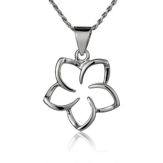 Sterling silver Floating Plumeria Pendant, 20mm, featuring a delicate flower design, perfect for necklaces or jewelry making.