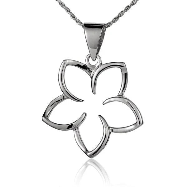 Hawaiian 925 Sterling Silver floating plumeria pendant, 25mm, with detailed floral design.