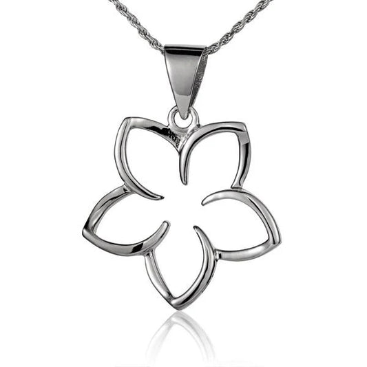 Floating Plumeria Pendant from Ashley's Gift Shop, 25mm, featuring a delicate floating plumeria flower with a clear glass orb.