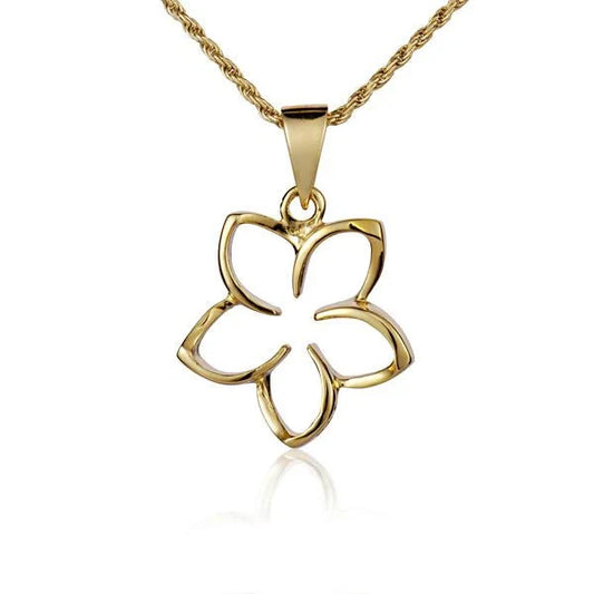 Sterling silver floating Plumeria YG pendant, 18mm, with intricate floral design, showcasing craftsmanship and elegant jewelry style.