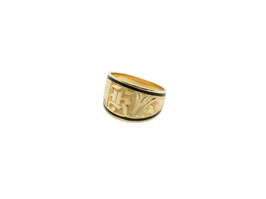 Hawaiian 14K Gold letter with black inlay.