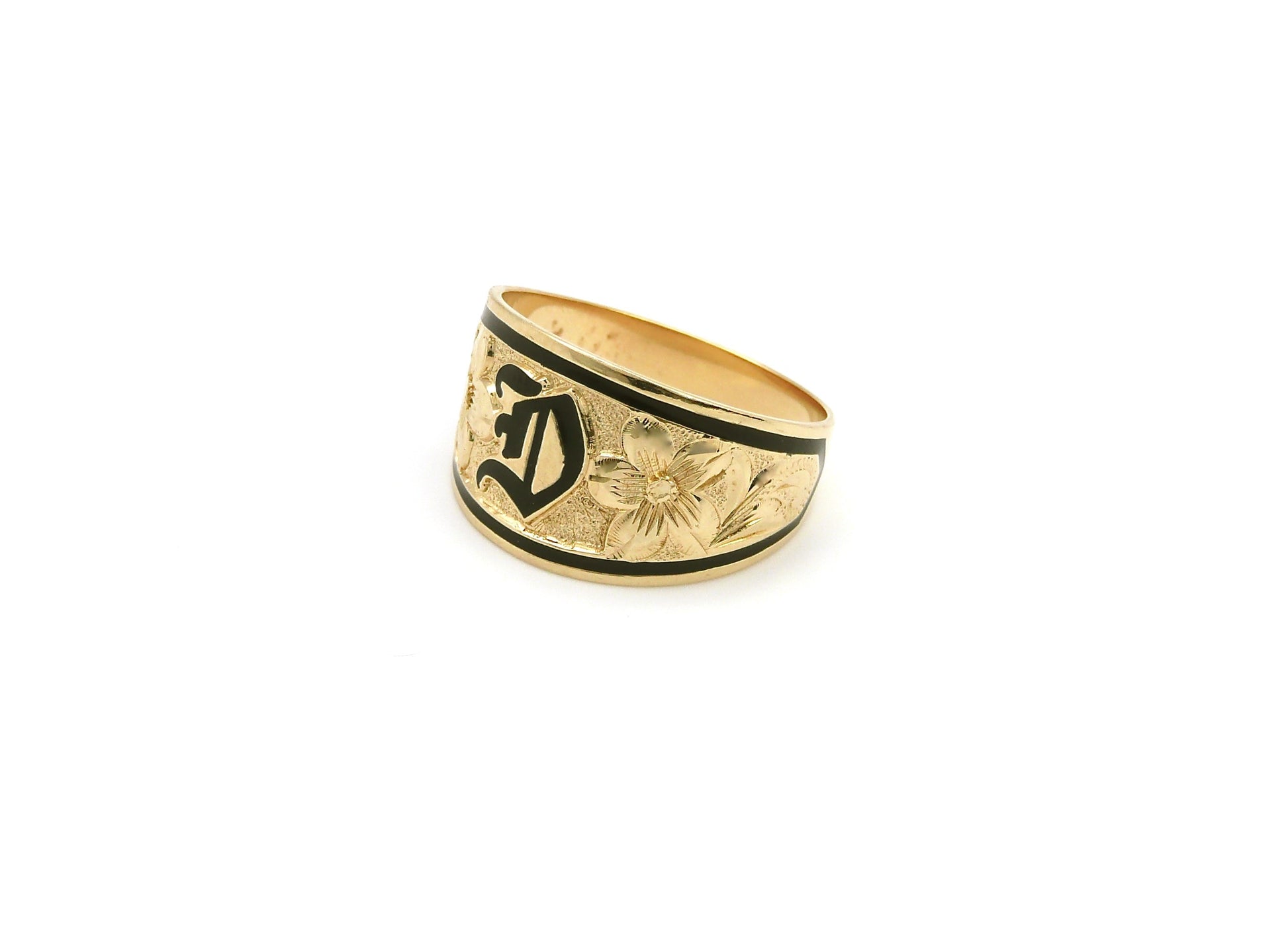 Gold Ring Black Inlay Letter Black image 0