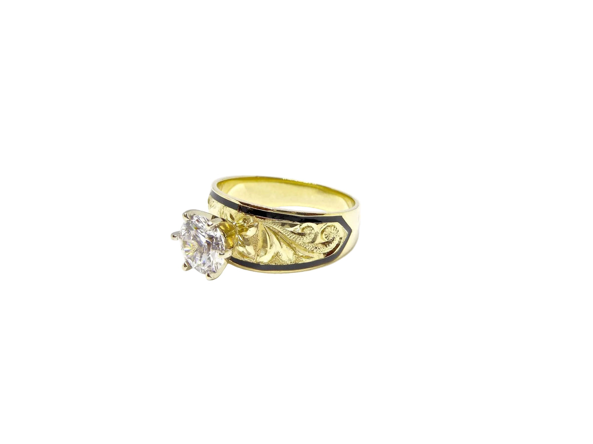 Hawaiian 14K Gold ring with sleek black inlay.