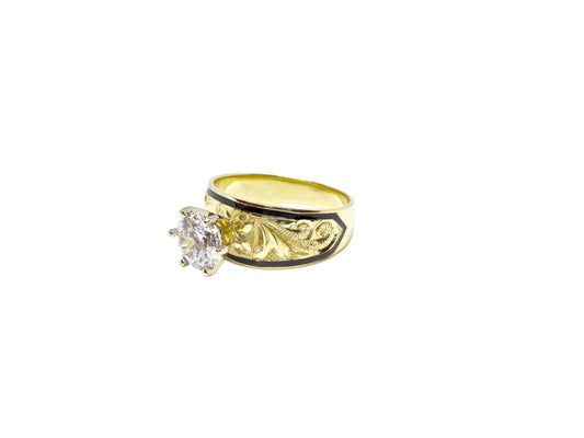 Hawaiian 14K Gold ring with sleek black inlay.