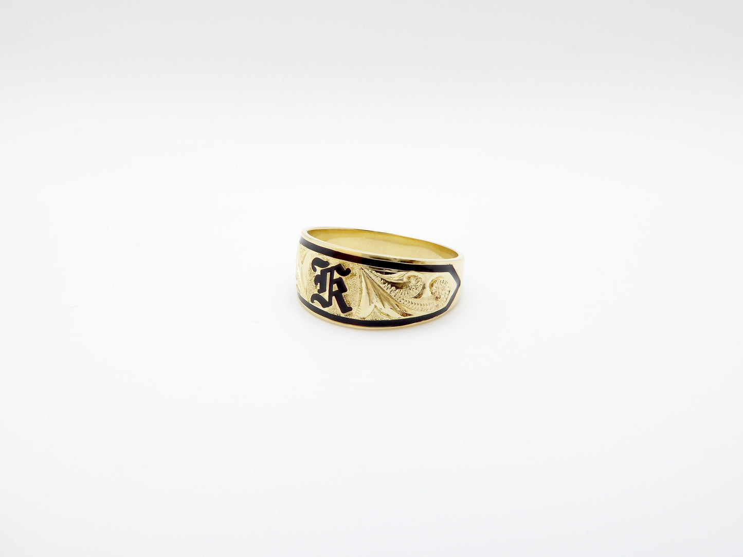 Gold Ring with Letter and Black Inlay 2 image 0