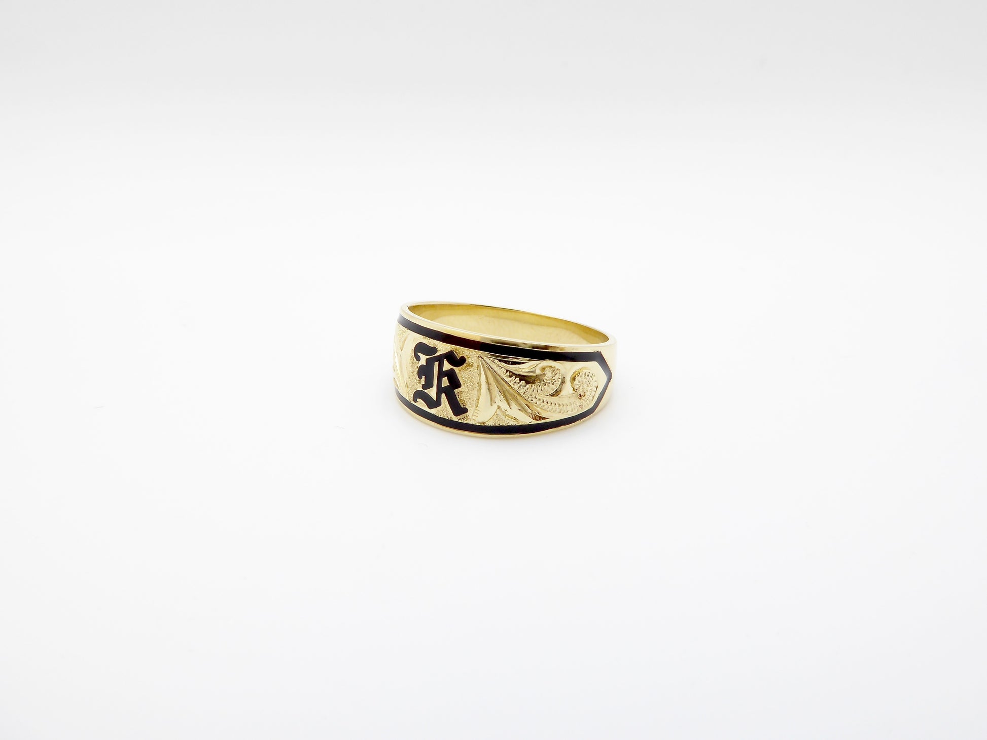 Gold Ring with Letter and Black Inlay 2 image 0
